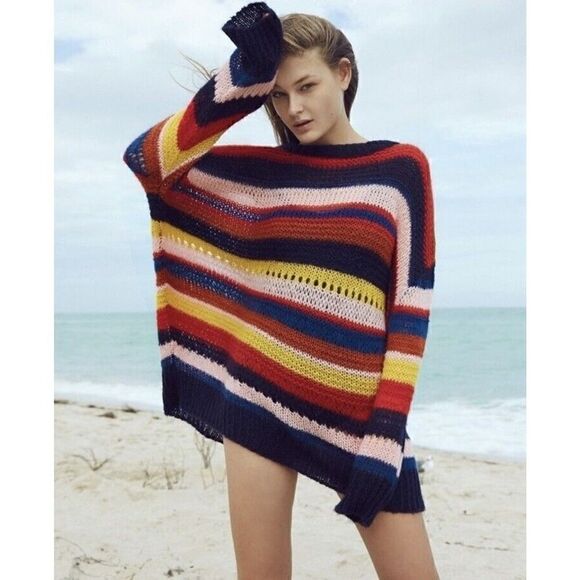 ZARA Mohair Oversized sweater Made In Italian Yarn Small Multicolor striped - Picture 1 of 10